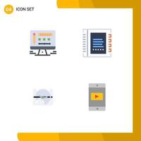Mobile Interface Flat Icon Set of 4 Pictograms of monitor date address contacts time Editable Vector Design Elements