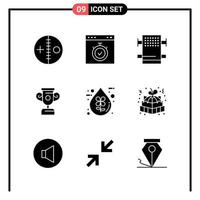 conjunto de 9 iconos de estilo sólido para web y símbolos de glifos móviles para imprimir signos de iconos sólidos aislados en fondo blanco vector