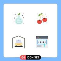 Set of 4 Vector Flat Icons on Grid for chemistry car berry farming announcement Editable Vector Design Elements