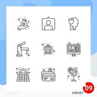 Modern Pack of 9 Icons Line Outline Symbols isolated on White Backgound for Website designing vector