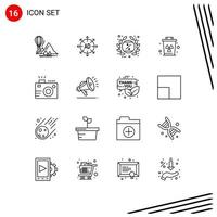 Pictogram Set of 16 Simple Outlines of trash garbage ad environment label Editable Vector Design Elements