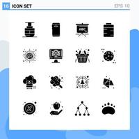 Pack of 16 creative Solid Glyphs of sign giving back thanks pan Editable Vector Design Elements