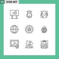 Pictogram Set of 9 Simple Outlines of independece internet spring globe earth Editable Vector Design Elements