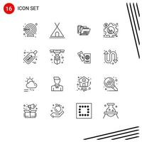 Universal Icon Symbols Group of 16 Modern Outlines of christmas setting folder gear business Editable Vector Design Elements