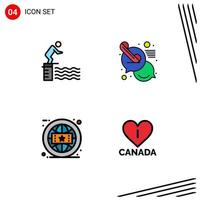 4 Universal Filledline Flat Colors Set for Web and Mobile Applications diving brand pool chat global Editable Vector Design Elements