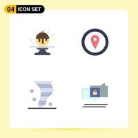 Group of 4 Modern Flat Icons Set for sweet climate gps map marker wind Editable Vector Design Elements