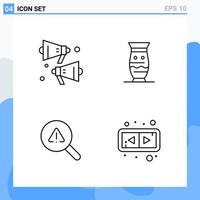 Modern 4 Line style icons Outline Symbols for general use Creative Line Icon Sign Isolated on White Background 4 Icons Pack vector