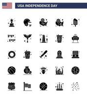 Big Pack of 25 USA Happy Independence Day USA Vector Solid Glyph and Editable Symbols of buntings american day usa ice cream cream Editable USA Day Vector Design Elements