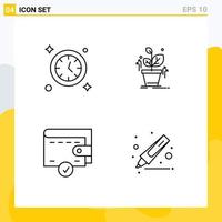 Modern Set of 4 Filledline Flat Colors and symbols such as watch wallet plant success highlighter Editable Vector Design Elements