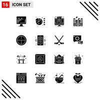 16 User Interface Solid Glyph Pack of modern Signs and Symbols of phone badge computer army sound Editable Vector Design Elements