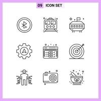9 Icons in Line Style Outline Symbols on White Background Creative Vector Signs for Web mobile and Print