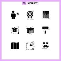 9 Universal Solid Glyphs Set for Web and Mobile Applications study graduation success education studies Editable Vector Design Elements