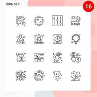 Pack of 16 Modern Outlines Signs and Symbols for Web Print Media such as food cake user interface cafe study of earth surface Editable Vector Design Elements