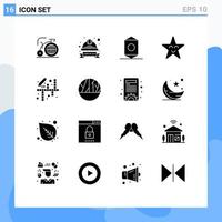 User Interface Pack of 16 Basic Solid Glyphs of art star labour badge face wrapper Editable Vector Design Elements