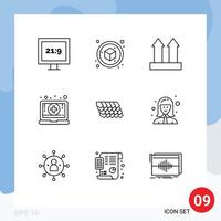 Pictogram Set of 9 Simple Outlines of construction tile transport roof medical Editable Vector Design Elements