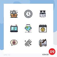 Pack of 9 creative Filledline Flat Colors of consultation laptop time computer beach Editable Vector Design Elements