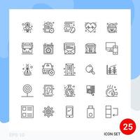 25 Universal Lines Set for Web and Mobile Applications bag salad pacman healthy pulse Editable Vector Design Elements