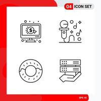 Creative Set of 4 Universal Outline Icons isolated on White Background vector