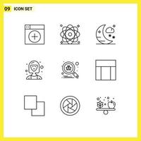 Universal Icon Symbols Group of 9 Modern Outlines of manager director nuclear consultant moon Editable Vector Design Elements