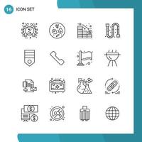 Vector Pack of 16 Outline Symbols Line Style Icon Set on White Background for Web and Mobile