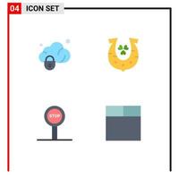 Set of 4 Vector Flat Icons on Grid for data stop secure horseshoe grid Editable Vector Design Elements