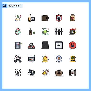 conjunto de color plano de línea llena de interfaz móvil de 25 pictogramas de elementos de diseño de vector editables de interfaz de botella de vacaciones huevo sheriff