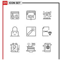 9 General Icons for website design print and mobile apps 9 Outline Symbols Signs Isolated on White Background 9 Icon Pack vector