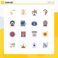 Pack of 16 Modern Flat Colors Signs and Symbols for Web Print Media such as customer headphone shopping ear accessory Editable Pack of Creative Vector Design Elements