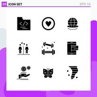 9 Universal Solid Glyphs Set for Web and Mobile Applications game activities globe signs couple Editable Vector Design Elements