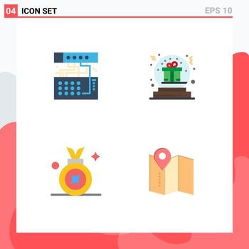 Pictogram Set of 4 Simple Flat Icons of analog globe module bowl award badge Editable Vector Design Elements