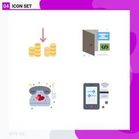 Modern Set of 4 Flat Icons Pictograph of cash telephone browser page card Editable Vector Design Elements