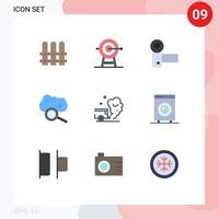 grupo de 9 signos y símbolos de colores planos para el servicio de nube de Internet sistemas de aumento de nube de videocámara elementos de diseño vectorial editables vector
