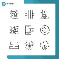 Vector Pack of 9 Outline Symbols Line Style Icon Set on White Background for Web and Mobile