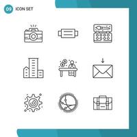 Group of 9 Modern Outlines Set for business housing art family district Editable Vector Design Elements