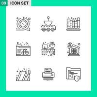 paquete de 9 iconos de estilo de línea establece símbolos de esquema para imprimir signos creativos aislados en fondo blanco 9 conjunto de iconos vector