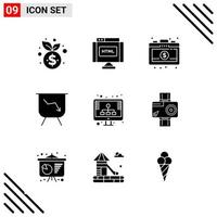 Pixle Perfect Set of 9 Solid Icons Glyph Icon Set for Webite Designing and Mobile Applications Interface vector