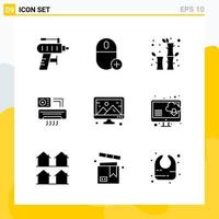 Collection of 9 Universal Solid Icons Icon Set for Web and Mobile vector