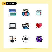 Universal Icon Symbols Group of 9 Modern Filledline Flat Colors of brokan finance operation direction laptop Editable Vector Design Elements