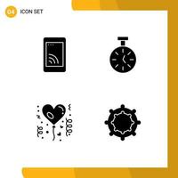 Set of 4 Commercial Solid Glyphs pack for mobile balloon service timer celebration Editable Vector Design Elements