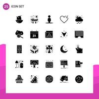 25 Universal Solid Glyphs Set for Web and Mobile Applications cloud computing weather people rain love Editable Vector Design Elements