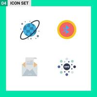 4 Universal Flat Icons Set for Web and Mobile Applications circular invitation bluetooth email globe Editable Vector Design Elements