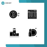 User Interface Pack of 4 Basic Solid Glyphs of bitcoin first controller midi education Editable Vector Design Elements