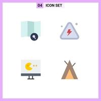 4 Universal Flat Icon Signs Symbols of explore monitor combustible highly camp Editable Vector Design Elements