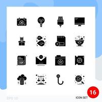 Set of 16 Modern UI Icons Symbols Signs for box imac cable device computer Editable Vector Design Elements