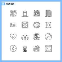 Mobile Interface Outline Set of 16 Pictograms of data code military bomb binary shop Editable Vector Design Elements