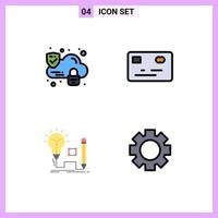 Set of 4 Modern UI Icons Symbols Signs for cloud lamp credit card idea gear Editable Vector Design Elements