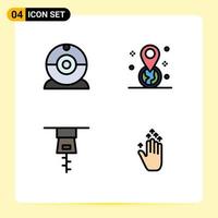 Set of 4 Modern UI Icons Symbols Signs for cam gesture geolocation pin up Editable Vector Design Elements