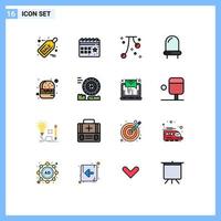 Mobile Interface Flat Color Filled Line Set of 16 Pictograms of burger led party diode fall Editable Creative Vector Design Elements
