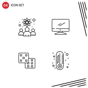 conjunto de línea de interfaz móvil de 4 pictogramas de trabajador del conocimiento dados científicos dispositivo probabilidad elementos de diseño vectorial editables vector