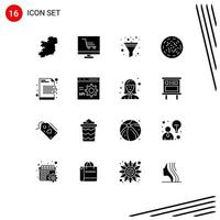 Set of 16 Modern UI Icons Symbols Signs for encryption data funnel graphy spooky Editable Vector Design Elements